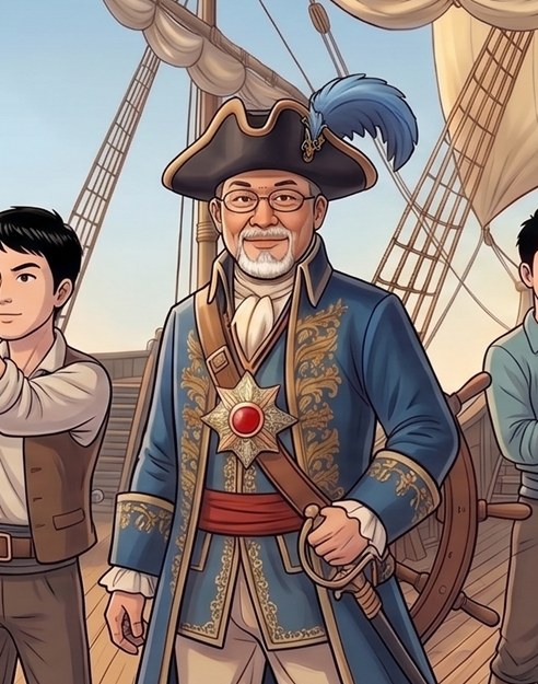 パイプラント号の船長（代表取締役社長 北本秀範）のイラスト